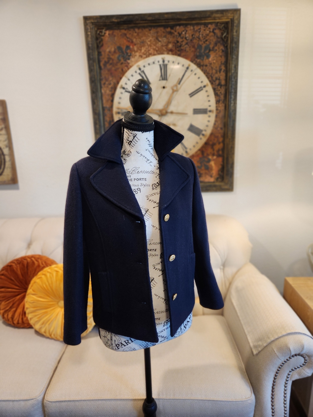 Women’s Navy Wool Blend Peacoat Blazer - Classic Tailored Look